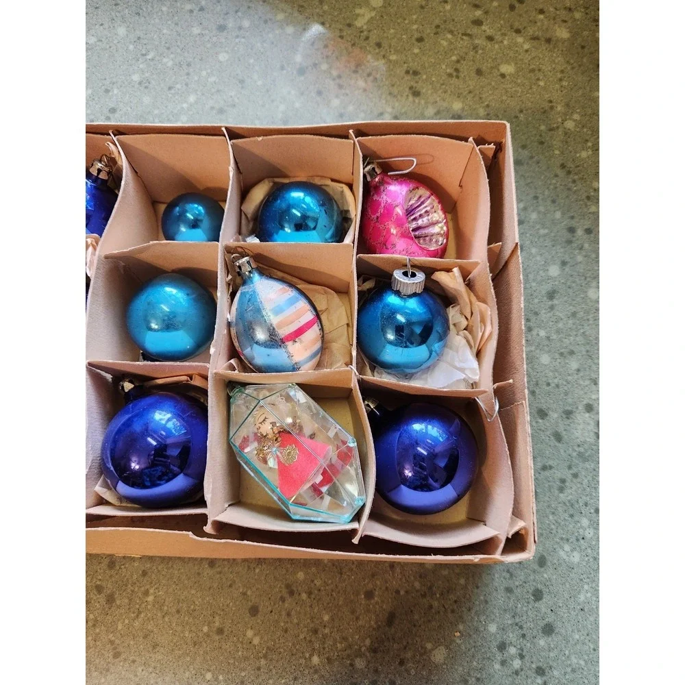 VTG Glass Bauble Christmas Ornaments, Various Lot of 12